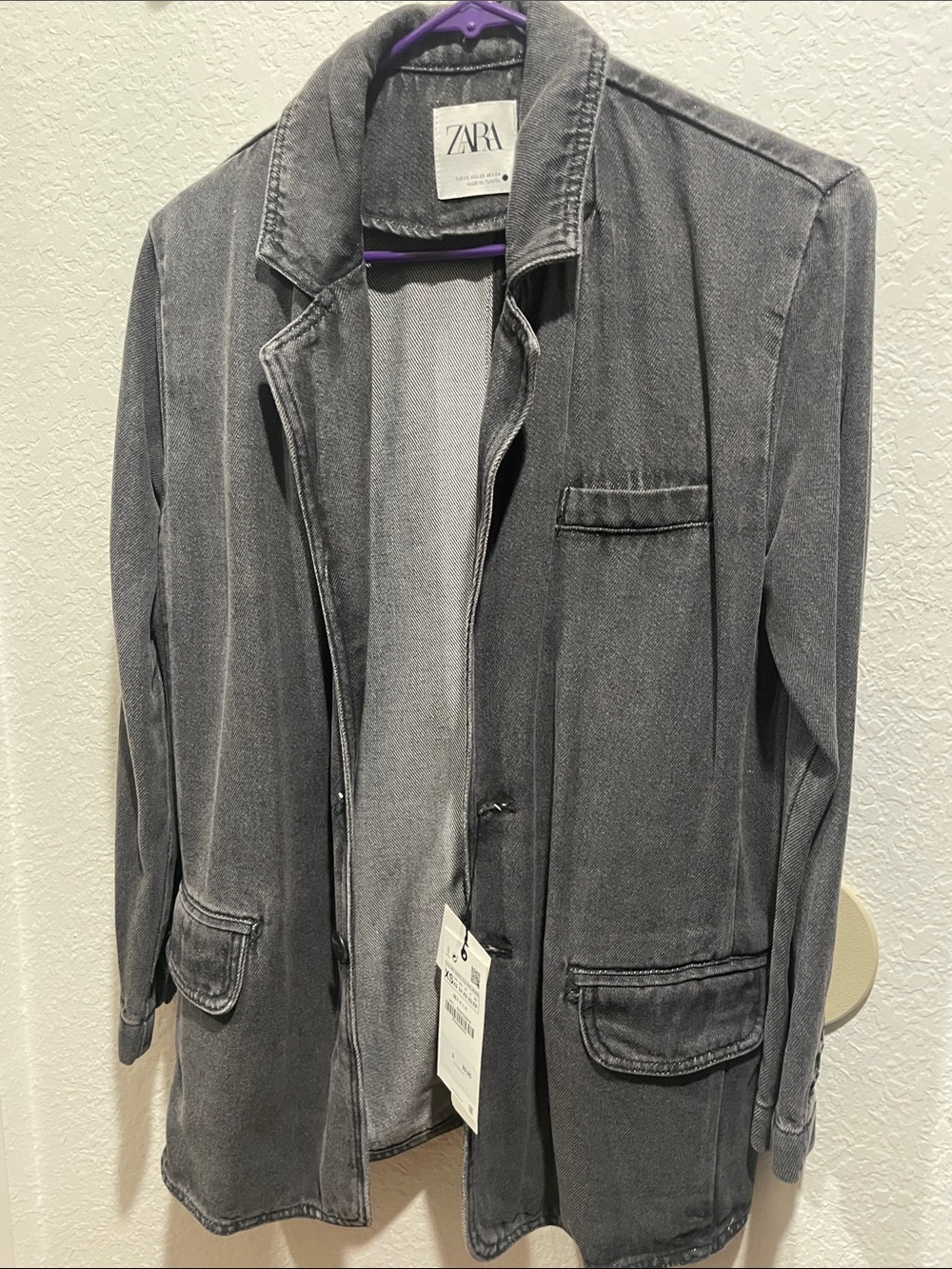 ZARA Washed Gray Denim Blazer Jacket